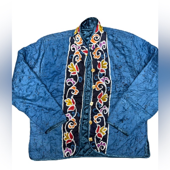 zashi Jackets & Blazers - RARE Zashi India Silk Quilted Reversible Jacket with a back bird design